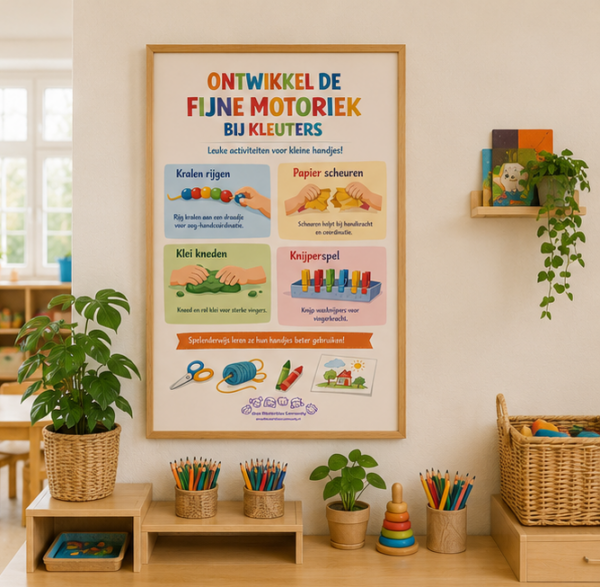 2026-05 mockups ontwikkel de fijne motoriek poster 02 Ontwikkel fijne motoriek bij kleuters
